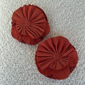 Vintage Set of Orange Leather Rosette Brooches